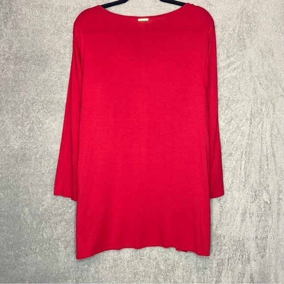 Micheal Michael Kors Womens Top 2X Red Solid 3/4 Sleeve V Neck Tiered Casual P11 - Picture 4 of 6